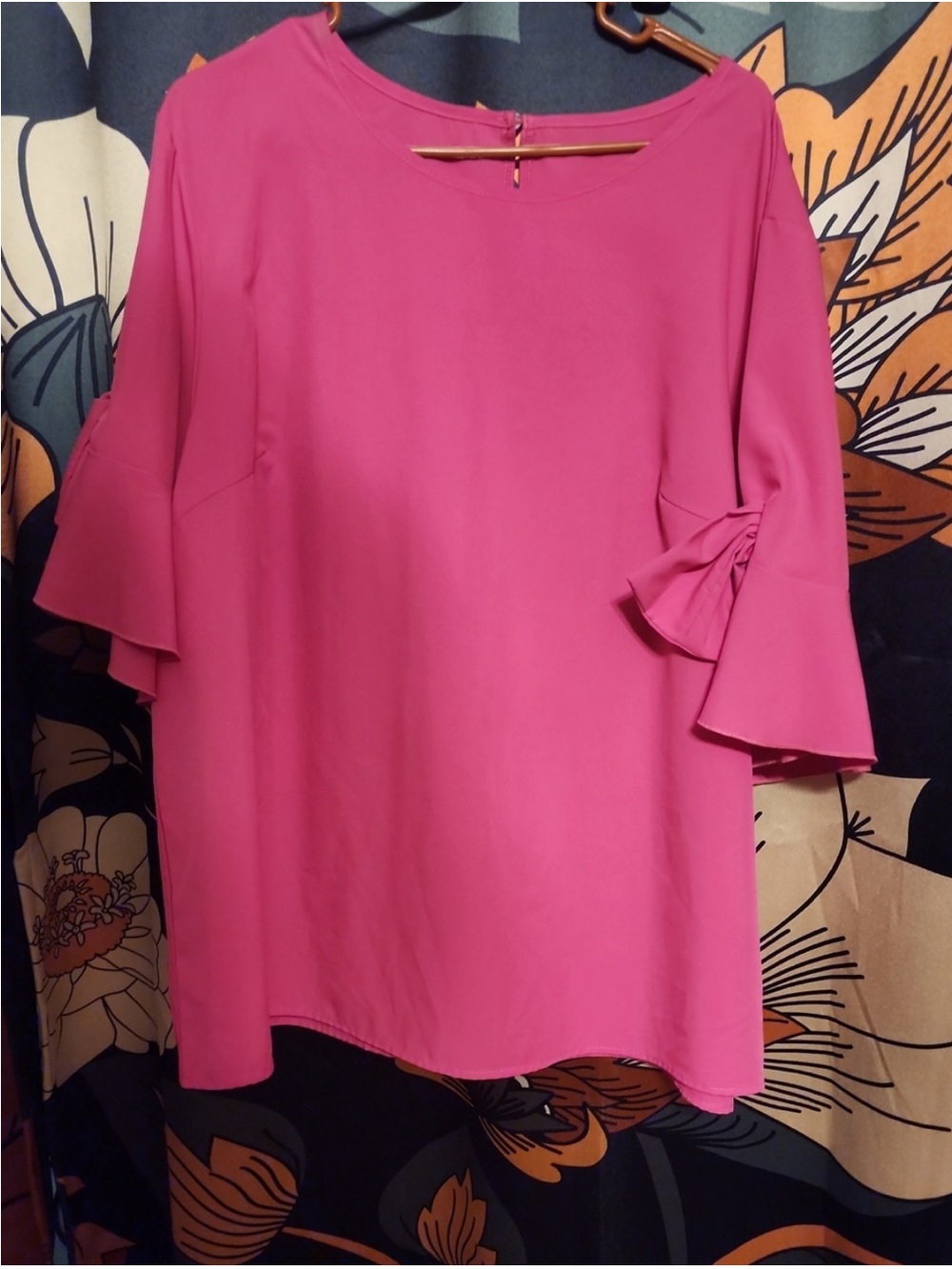 Women’s Hot Pink Ruffle-Sleeve Tunic Top